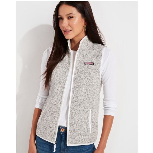 Vineyard Vines Sweater Fleece Zip-Up Vest in Heather Grey Size XS - Picture 1 of 7